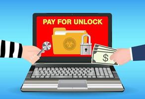 laptop computer infected ransomware virus pay for unlock data vector