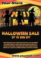 halloween store shop open in graveyard poster vector