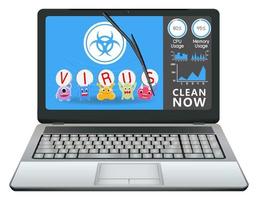 desktop computer with virus cleaning application vector