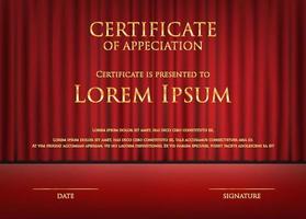 award theme certificate with red curtain background template vector