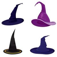 conjunto de diferentes sombreros de bruja. vector