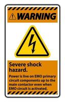 Warning Severe shock hazard sign on white background vector