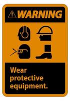 Warning Sign Wear Protective Equipment With PPE Symbols vector