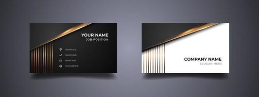 Powerful business card with professional golden line design. Black and white background with two sided layout. Vector print template.