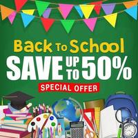 back to school sale poster with student items