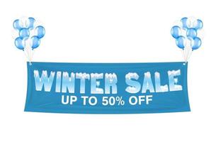 floating winter sale discount banner with balloons vector