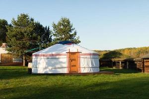 Buryat yurts on the background of a natural landscape. photo