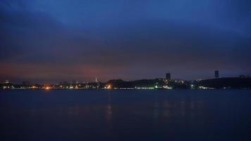 Seascape with coastline in blue hour. photo