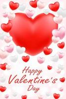 happy valentine's day with pink, red and white hearts vector