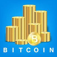 pile of golden bitcoin, cryptocurrency vector