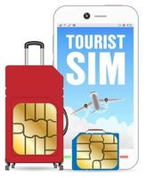 smartphone with tourist sim card luggage bag vector