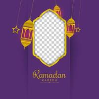 Beautiful photo frame background template for ramadan and with lamp vector