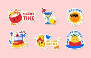 Printable Cute Little Stickers Fun Summer Stock Vector (Royalty