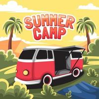 Summer Camp Background with Van vector