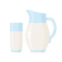 Flat Style Glass and Jug of Milk Isolated Icon on White Background vector