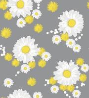 Camomile and dandelion seamless pattern on grey background. Vector illustration. Perfect for wallpaper, fabric, background or wrapping paper.