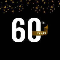 Número de aniversario de 60 años con ilustración de diseño de plantilla de vector de celebración de cinta dorada