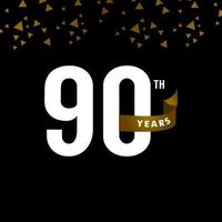 90 Years Anniversary Number With Gold Ribbon Celebration Vector Template Design Illustration