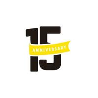 Número de aniversario de 15 años con ilustración de diseño de plantilla de vector de celebración de cinta amarilla