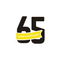 Número de aniversario de 65 años con ilustración de diseño de plantilla de vector de celebración de cinta amarilla