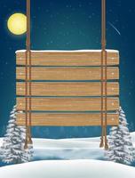 Colgar cartel de tablero de madera en el lago de invierno de noche vector