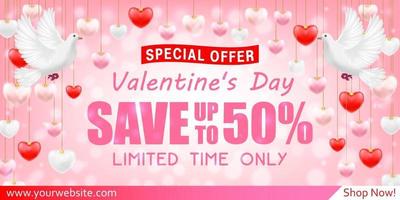 Valentines Day Shopping Sale greeting card banner vector