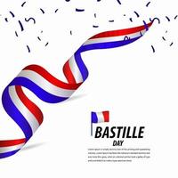 Happy Bastille Day Celebration, Poster, Ribbon banner vector template design illustration