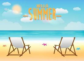 bright summer sea beach with a relax chairs vector