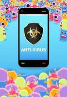 virus around smartphone with antivirus protection shield vector