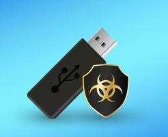 unidad flash USB con un escudo de protección antivirus computadora vector