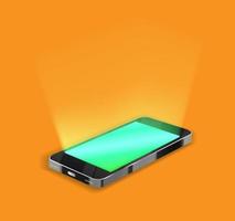 smartphone con luz en pantalla en fondo naranja vector