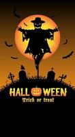 scarecrow with halloween graveyard card vector