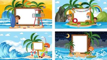 Set of different tropical beach scenes with blank banner vector