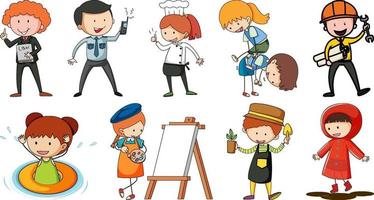 Set of different doodle kids cartoon character vector