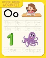 Alphabet tracing worksheet with letter O and o vector