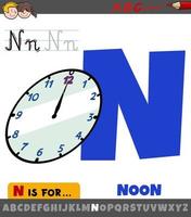 letter N from alphabet with noon on the clock vector