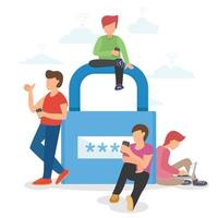 Group of People and Encryption Key Password vector