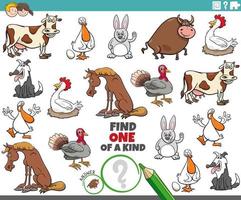 one of a kind game for children with cartoon farm animals vector