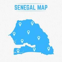 mapa simple de senegal con iconos de mapa vector