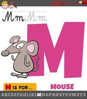 letter M from alphabet with cartoon mouse animal vector