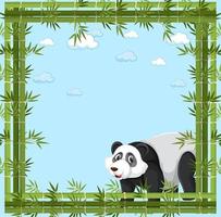Banner vacío con marco de bambú y personaje de dibujos animados de panda vector