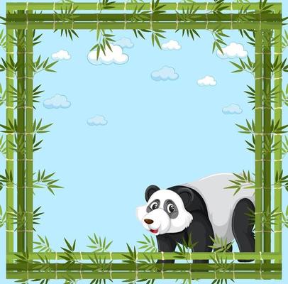 Empty banner with bamboo frame and panda cartoon character