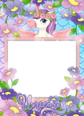 Blank banner with beautiful unicorn cartoon character