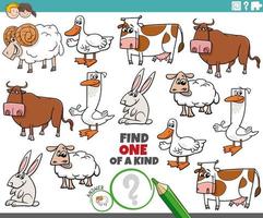 tarea única para niños con animales de granja de dibujos animados vector