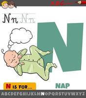 letter N from alphabet with nap word and cartoon baby vector
