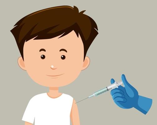 Cartoon character of a man getting a vaccine