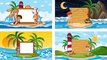 Set of different tropical beach scenes with blank banner vector