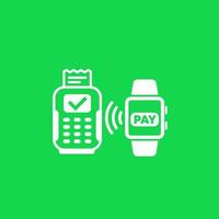 Contactless payment with pos terminal and smart watch, vector