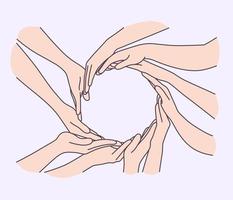 Hands diverse unity togetherness concept. Conceptual symbol of multiracial human hands making a circle vector