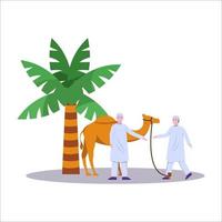Ilustración de musulmanes haciendo la peregrinación. vector
